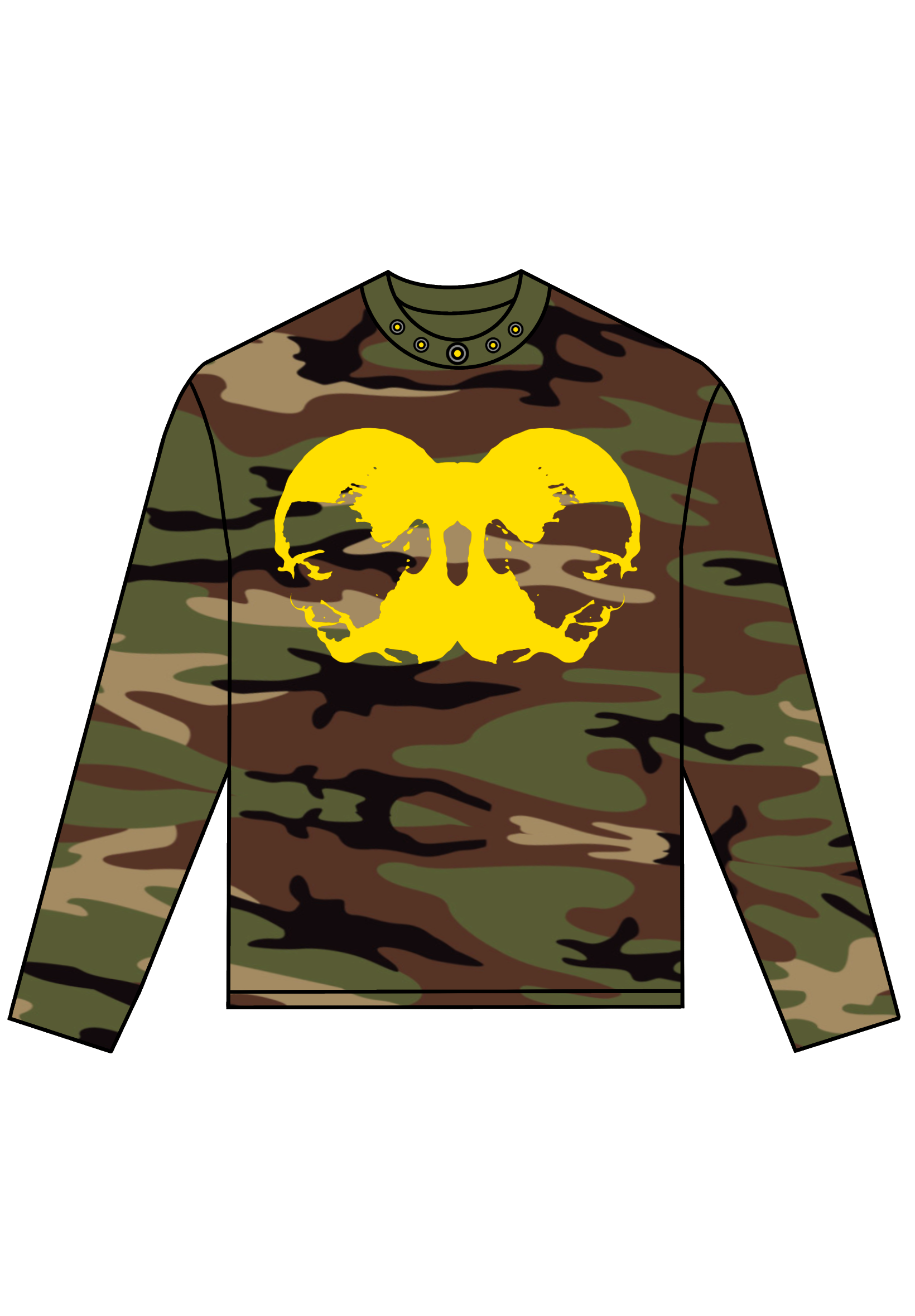 TWO-HEAD LOGO LONGSLEEVE TEE (WOODLAND CAMO/YELLOW)