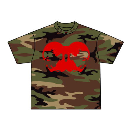 TWO-HEAD LOGO TEE (WOODLAND CAMO/RED)
