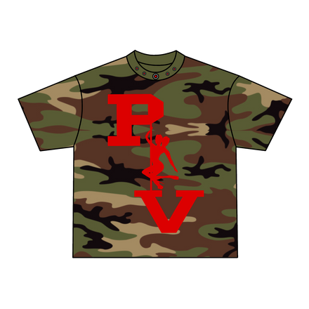 STRIPPER LOGO TEE (WOODLAND CAMO/RED)