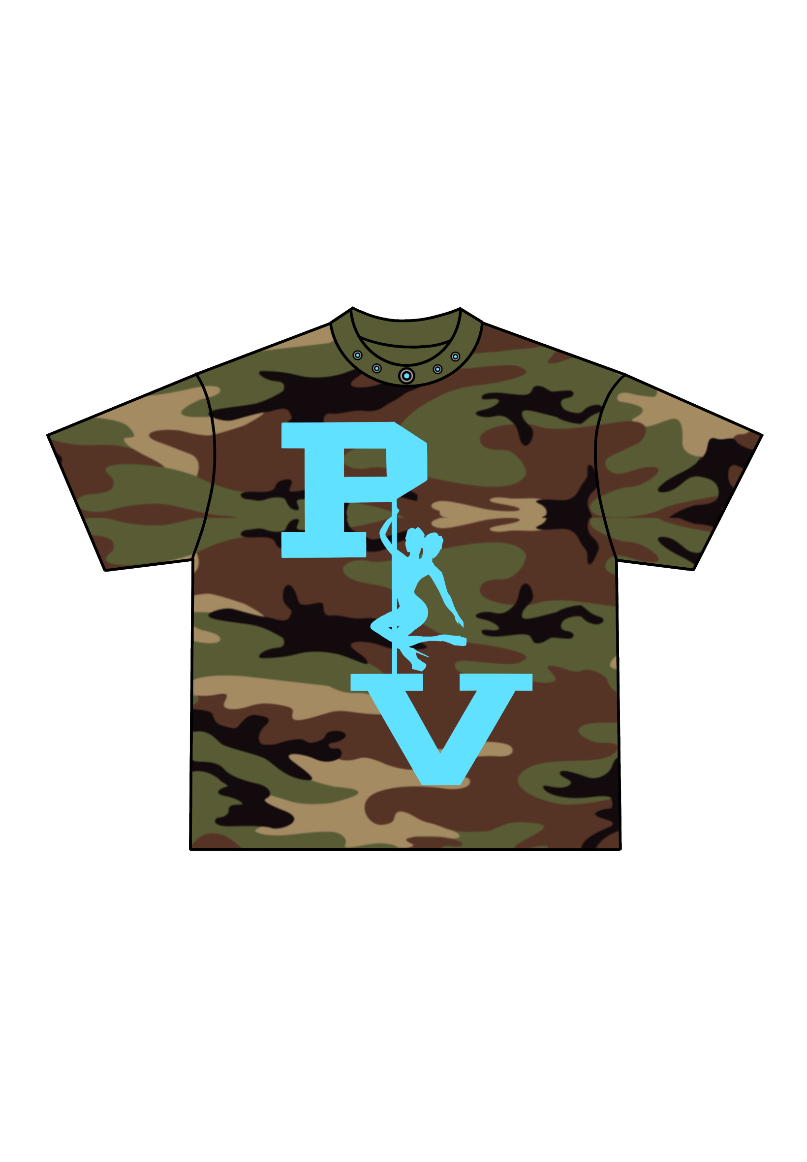 STRIPPER LOGO TEE (WOODLAND CAMO/BABY BLUE)