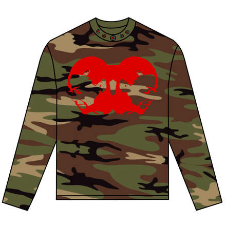 TWO-HEAD LOGO LONGSLEEVE TEE (WOODLAND CAMO/RED)